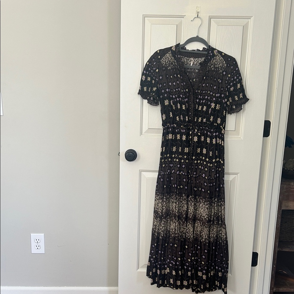 Free People Black and Cream Midi Dress